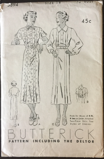 30s Pleated Bodice Shirtwaist Dress Midi Dresses Vintage Petite Sewing Pattern Butterick 6894 B31