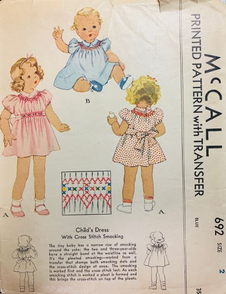 McCall 692 Size 2 Toddler Smocked Dress Sewing Pattern Vintage Smocking Pattern Toddlers