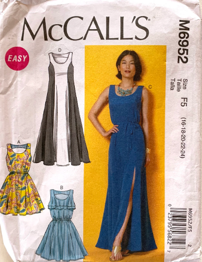 Ladies Summer Maxi Sundress w/ Cutout Back Flared Skirt Princess Seams Dress EASY Sewing Pattern McCalls 6952 M6952 16 18 20 22 24