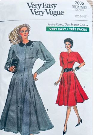 80s Long Sleeve Princess Seam Dress w/ Flared Skirt Vintage Sewing Pattern Vogue 7005 12 14 16