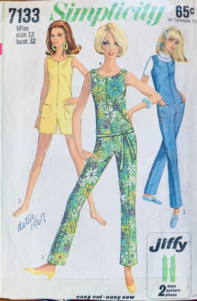 60s Fitted Catsuit Jumpsuit w/ Pockets Short Romper Jump Suit Cat Suit Playsuit Easy Petite Vintage Sewing Pattern Simplicity 7133 B32