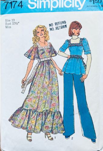 70s Flutter Sleeve Empire Waist Cottagecore Maxi Dress Smock Top Vintage Petite Sewing Pattern Simplicity 7174 B32