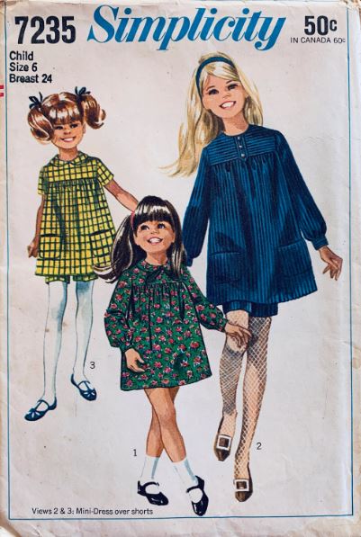 Girls Long or Short Sleeve School Dress w/ Matching Shorts Vintage Sewing Pattern Simplicity 7235 Size 6