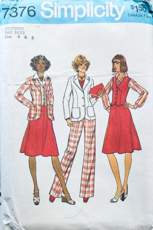 70s Womens Pant Suit  Pantsuit Separates Flare Skirt Cardigan Princess Seam Jacket Straight Leg Pants Vintage Sewing Pattern Simplicity  7376 B34