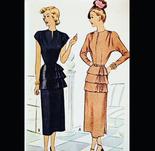 40s Ladies Cap Sleeve Afternoon Dress w/ Amazing Tiered Hip Swag Scoop Neckline Gathered Shoulders Vintage Sewing Pattern McCall 7379 B34 Active