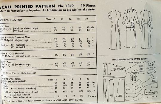 40s Ladies Cap Sleeve Afternoon Dress w/ Amazing Tiered Hip Swag Scoop Neckline Gathered Shoulders Vintage Sewing Pattern McCall 7379 B34 Active