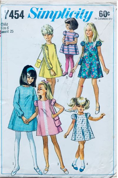 Little Girls A Line Easter Dress w/ Matching Purse Vintage Sewing Pattern Simplicity 7454 Size 6