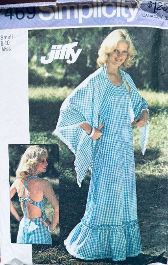 70s Halter Cottage Core Ruffled Backless Maxi Dress Sewing Pattern Simplicity 7469 B31 B32
