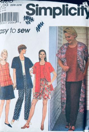 90s Womens EASY Separates Jacket Tank Top Elastic Waist Pants A Line Skirt Shorts Vintage Plus Size Sewing Pattern Simplicity 7480 Size 26-32