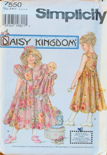 Daisy Kingdom Toddler Girls Sundress Sun Dress w/ Matching Hat and Doll Dress Sewing Pattern Simplicity 7550 3-6