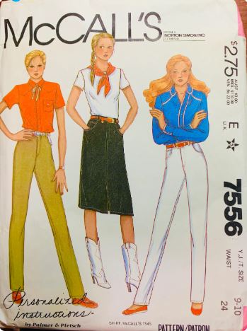 80s Palmer & Pletsch Straight Leg Pants Jeans A Line Skirt Vintage Sewing Pattern McCalls 7556 W24
