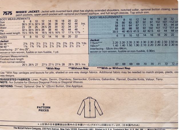 80s Womens Loose Blazer Jacket w/ Button Opening Option Designer Van Martin Easy Vintage Sewing Pattern McCalls 7575 B40