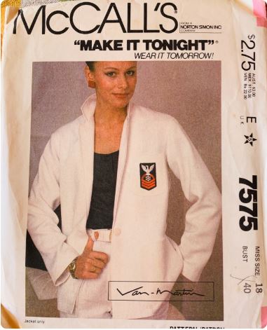 80s Womens Loose Blazer Jacket w/ Button Opening Option Designer Van Martin Easy Vintage Sewing Pattern McCalls 7575 B40