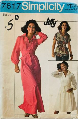 70s Obi Belt Maxi Dress Knee Length Dresses Pullover Top Modest Vintage Sewing Pattern Simplicity 7617 B36