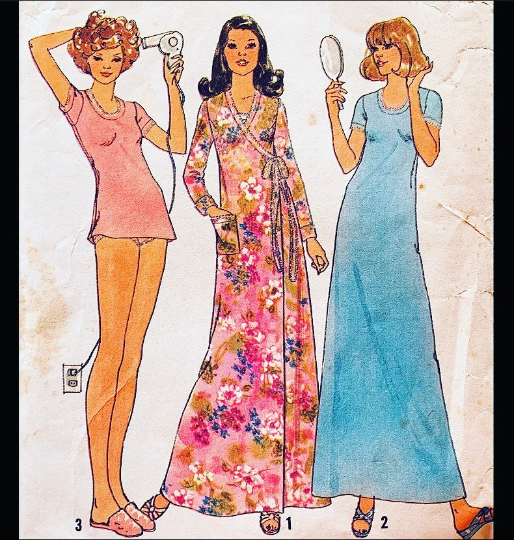 70s Nightshirt & Panties Long Nightgown Wrap Kimono Robe Vintage Sewing Pattern Simplicity 7654 Medium