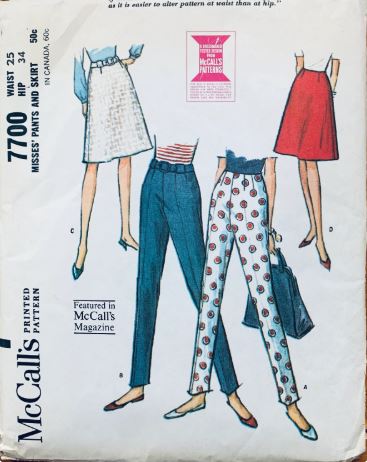 60s A Line Skirt & Flat Front Skinny Pants Vintage Wounded Bird Petite Sewing Pattern McCalls 7700 W25