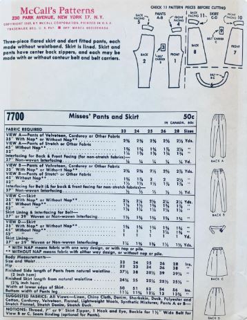 60s A Line Skirt & Flat Front Skinny Pants Vintage Wounded Bird Petite Sewing Pattern McCalls 7700 W25