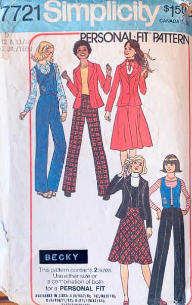 70s Menswear Inspired Vest Straight Leg Pants Jacket Bias Skirt Juniors Petite Vintage Sewing Pattern Simplicity 7721 B30-32