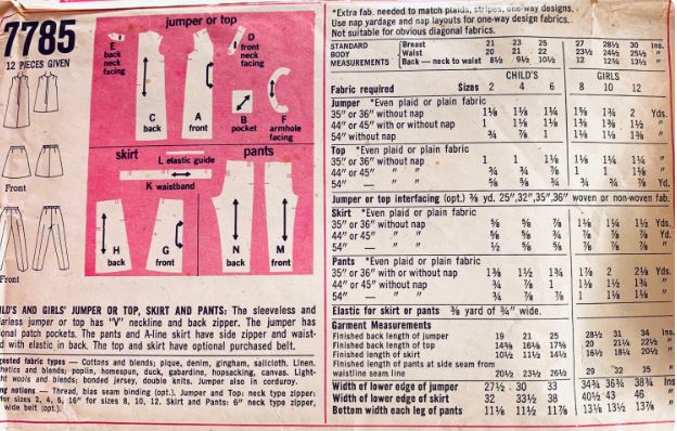 60s Girls V Neck Jumper Dress Skirt Separates Trousers Pants Sleeveless Top Vintage Tween Sewing Pattern Simplicity 7785 B28 Size 10