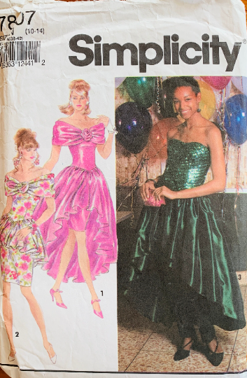90s Strapless Peplum Prom Gown High Low Hem Formal Bridesmaid Dress Petite Sewing Pattern Simplicity 7807