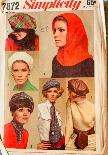 60s Beret Hood Ascot Sash Hat Making Millinery Mod Hats Sewing Pattern Simplicity 7872