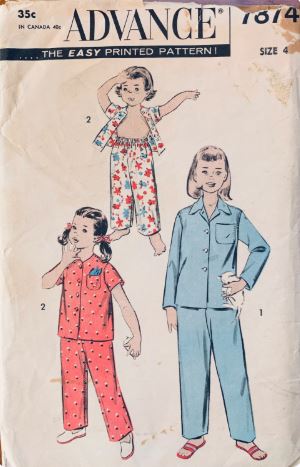Toddler Boys Girls Two Piece Pajamas 2 Piece Pajama Set Summer Winter Sleepwear Vintage Sewing Pattern Advance 7874 Size 4