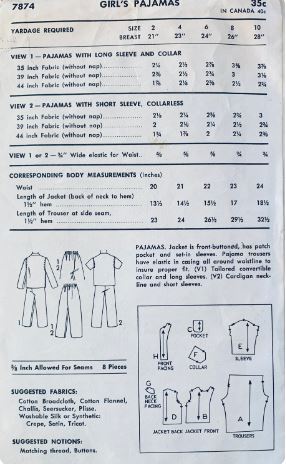 Toddler Boys Girls Two Piece Pajamas 2 Piece Pajama Set Summer Winter Sleepwear Vintage Sewing Pattern Advance 7874 Size 4