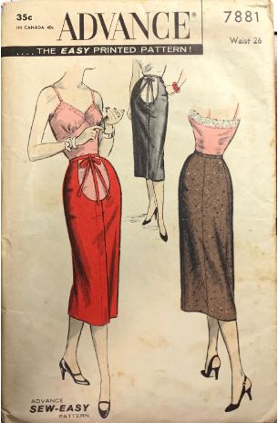 50s Slim Maternity Midi Skirt Easy Vintage Sewing Pattern Advance 7881 W26