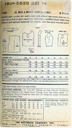 50s Womens Boxy Suit w/ Shawl Collar Jacket & Straight Skirt Vintage Sewing Pattern Butterick 7901 B34