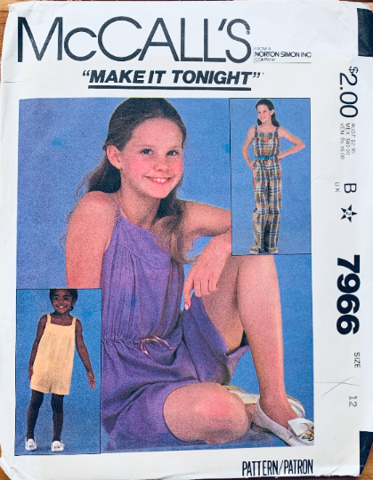 80s Girls Summer Playsuit Jumpsuit Romper Play Suit Petite Vintage Sewing Pattern McCalls 7966 Size 12 B30