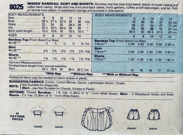 80s Bandeau Top Wrap Skirt Loose Shorts Cruisewear Easy Petite Vintage Sewing Pattern McCalls 8025 B32