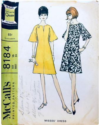 60s A LIne Shift Dress w/ Bell Sleeves Easy Vintage Sewing Pattern McCalls 8184 B36