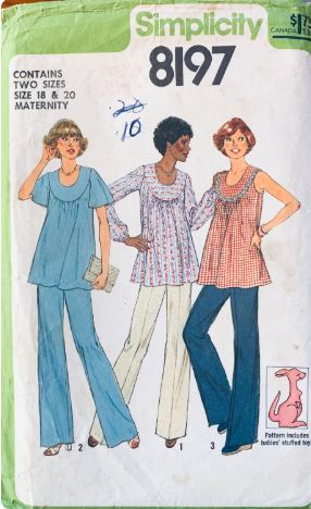 70s Maternity Clothes Flared Pants Bishop Sleeve Top Sleeveless Tops Summer Winter Clothing Plus Size Vintage Sewing Pattern Simplicity 8197 B40 B42