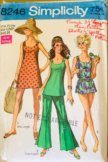 60s Swimsuit & Coverup Flared Pants Tank Top Modest Swim Suit Shorts Vintage Sewing Pattern Simplicity 8246 B34