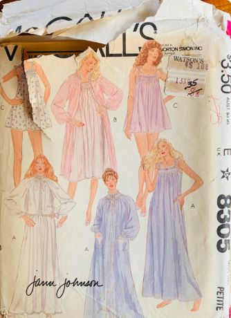 80s Womens Robe Nightgown Peignoir Set Bridal Lingerie Babydoll Pajamas Petite Vintage Sewing Pattern McCalls 8305 B30 B31