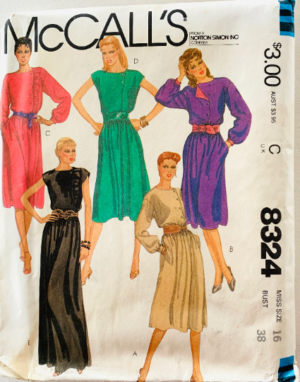 80s Asymmetrical Bodice Blouson Dress Evening Gown w/ Many Variations Plus Size Vintage Sewing Pattern McCalls 8324 B38