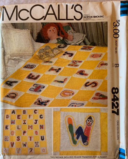 Cute Embroidered Alphabet Baby Quilt Pattern Vintage Embroidery Transfer McCalls 8427
