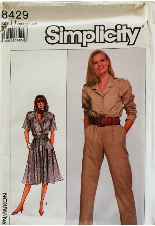 80s Fit n Flare Button Front Dress & Straight Leg Jumpsuit Jump Suit Plus Size Vintage Sewing Pattern Simplicity 8429 38 40 42