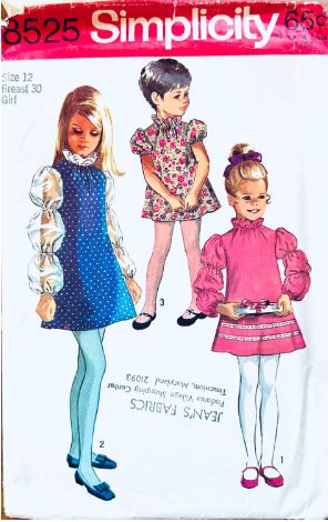 Girls Ren Inspired A Line Dress w/ AMAZING Sleeves Petite Vintage Sewing Pattern Simplicity 8525 B30