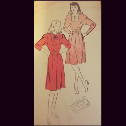 40s Bow Trimmed Day Dress w/ Bow Trim Juniors Petite Vintage Sewing Pattern New York 856 B29