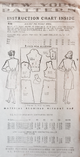 40s Bow Trimmed Day Dress w/ Bow Trim Juniors Petite Vintage Sewing Pattern New York 856 B29