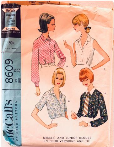 60s Womens Classic Button Front Sleeveless Shell Blouse w/ Sleeve Options Vintage Easy Sewing Pattern McCalls 8609 B32