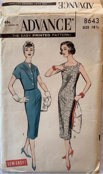 50s Sleeveless Straight Chemise Day Dress Womens Suit Easy Plus Size Vintage Sewing Pattern Advance 8643 B39