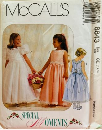 Girls Tea Length Fancy Dress Holiday Sleeveless Dress Flower Girl Special Moments Vintage Sewing Pattern McCalls 8643 3 4 5