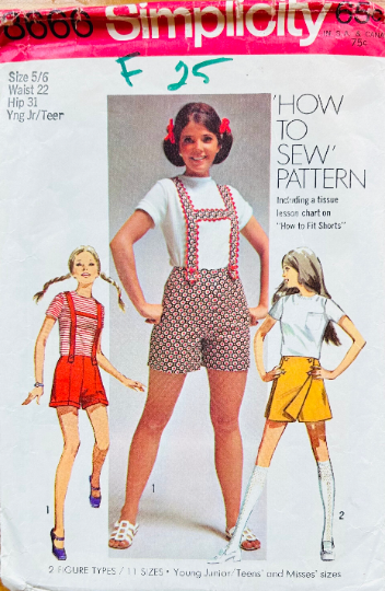 60s Suspender Shorts Leiderhosen Scooter Skirt Skort Easy Petite Sewing Pattern Simplicity 8666 W22