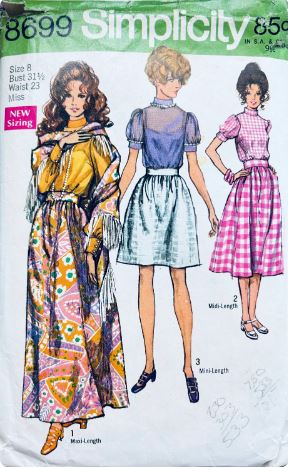 70s Dirndl Skirt in 3 Lengths Mini Maxi Skirts Puff Sleeve Top Blouse Petite Vintage Sewing Pattern Simplicity 8699 B31