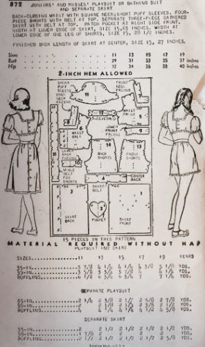 40s Playsuit Swimsuit Play Suit High Waist Shorts Heart Shaped Pockets Vintage Petite Sewing Pattern New York 872 B29