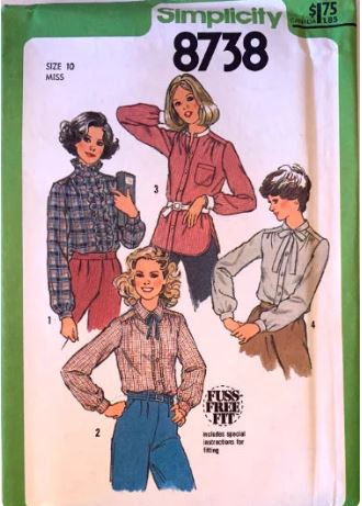 70s Womens Button Front Shirt Tunic Top Long Sleeves Prairie Pussy Bow Petite Vintage Sewing Pattern Simplicity 8738  B32
