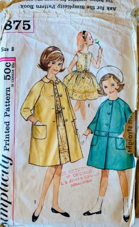 60s Girls Sleeveless Party Dress w/ Matching Button Front Coat Vintage Sewing Pattern Simplicity 4875 8