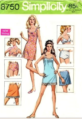 70s Womens Lingerie Pattern Bra Full Slip Half Slips Panties Underwear Pattern Simplicity 8750 B34